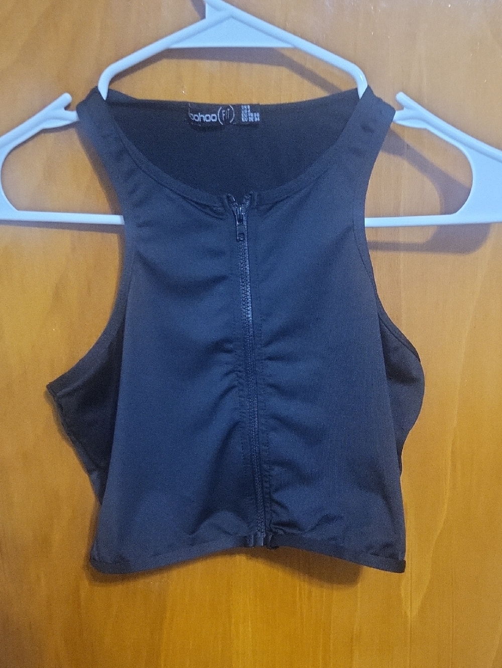 Boohoo Black Front Zip High Neck Crop Top